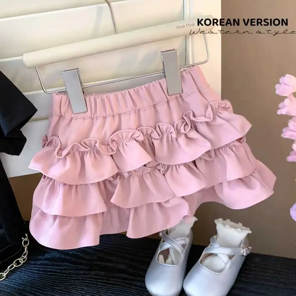 2024 Baby Girls Layers Cake Skirts With Safe Shorts Fashion Kids Children Birthday Summer Skirt Casual Cute Clothes