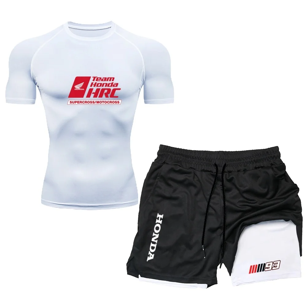 N Men's 2PCS Sports Compression Set Quick Dry Breathable T-Shirt and Shorts For Gym Bodybuilding Running