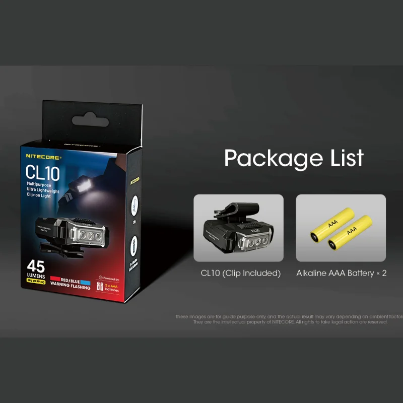 Original NITECORE CL10 luz multiusos ultraligera con Clip 45 lúmenes lámpara roja azul antorcha ajustable con 2 pilas AAA