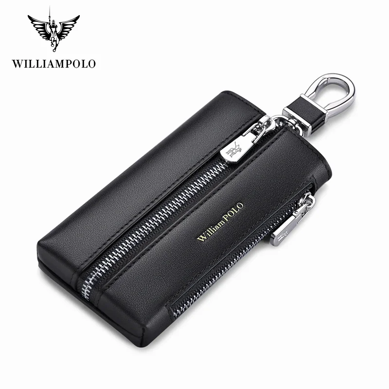 WILLIAMPOLO New Genuine Leather Keychain Men Key Holder Organizer Pouch Cow Split Car Long Key Bag Housekeeper Key Case wallet