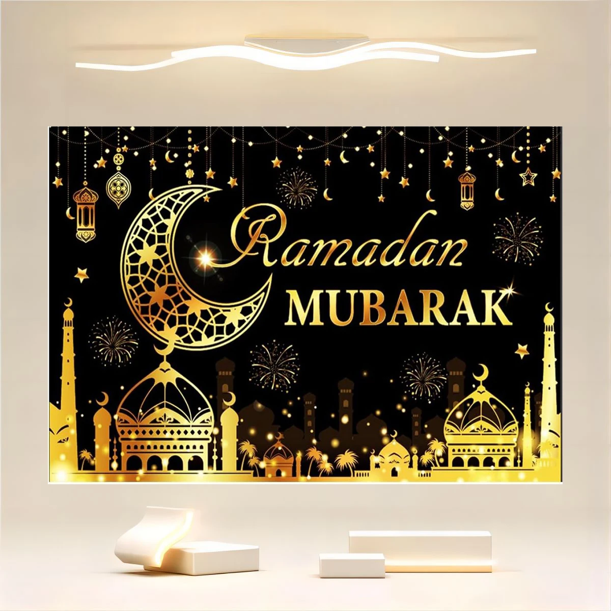 Large Eid Banner, Eid Backdrop, Muslim Ramadan Eid Mubarak Hanging Sign, Islamic Eid Mubarak Eid Decoration