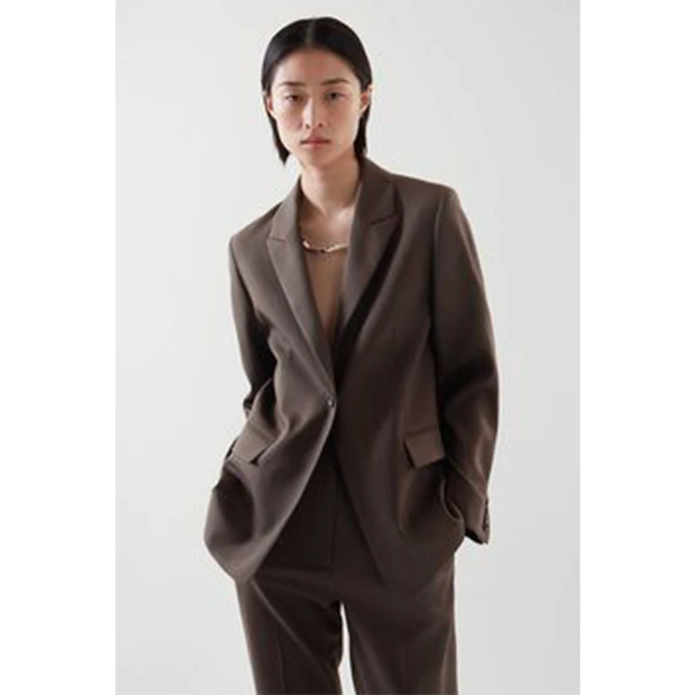 

Brown Suit Women High Quality Women's Suit Two Piece Serge Casual Street Fashion Single Breasted Women's Shorts and Blouse Set