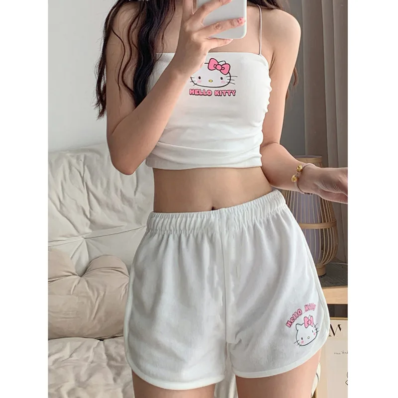 Sanrio Hello Kitty New Summer Cartoon Sleepwear Y2k Spicy Gir Student Camisole Shorts Home Clothes Sweet Cute Fashion Pajamas