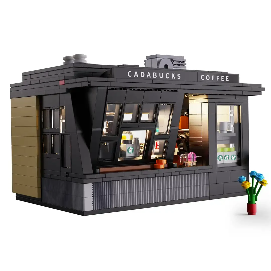 City 768Pcs Coffee Shop House With Led Lights Model Building Blocks Street View Cafe Store Assemble Bricks Toys Kids Adult Gift view 2