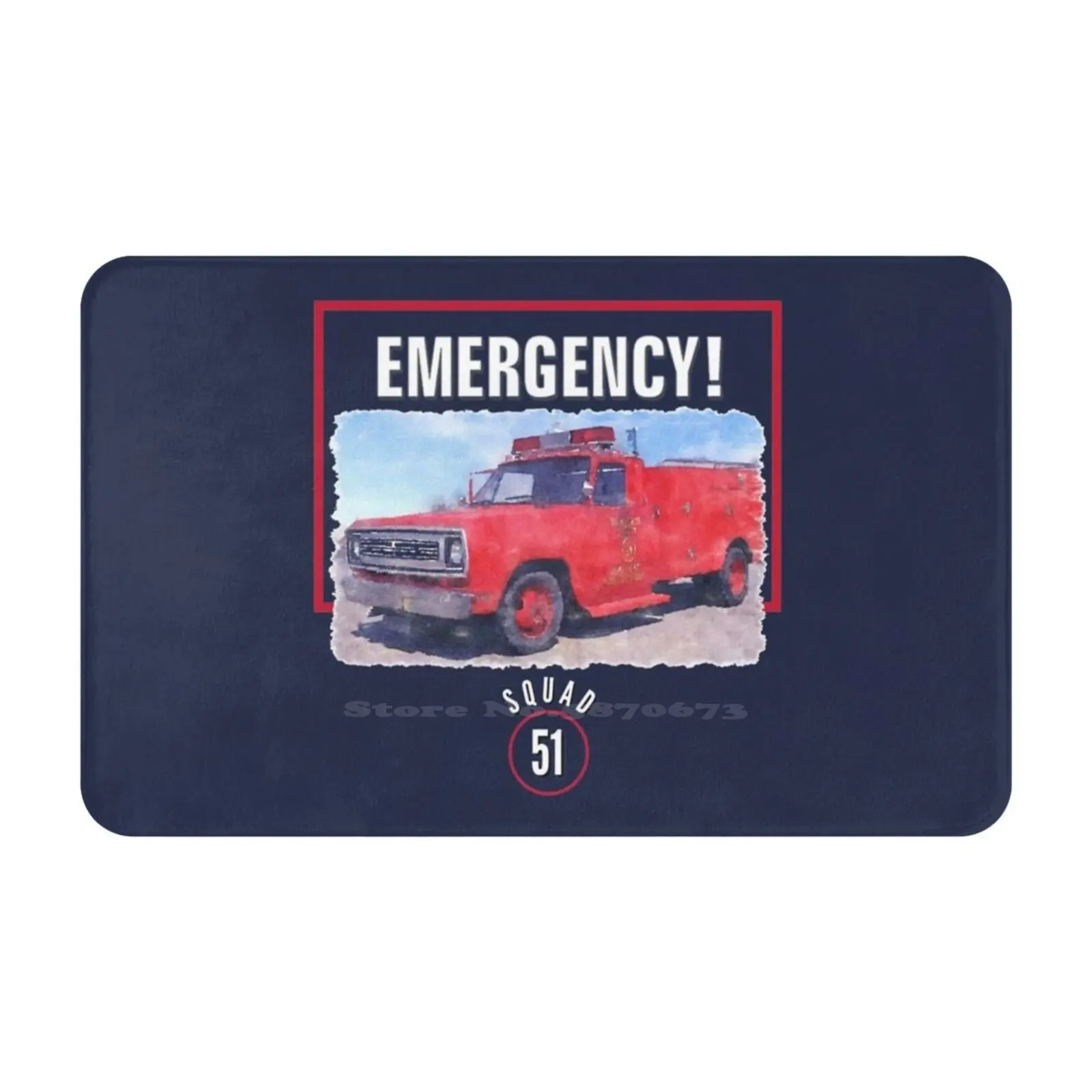 Emergency Squad 51 Truck Soft Cushion Car Home Carpet Door Mat Tv Show Squad 51 Firemen Firefighters La County Roy Desoto John