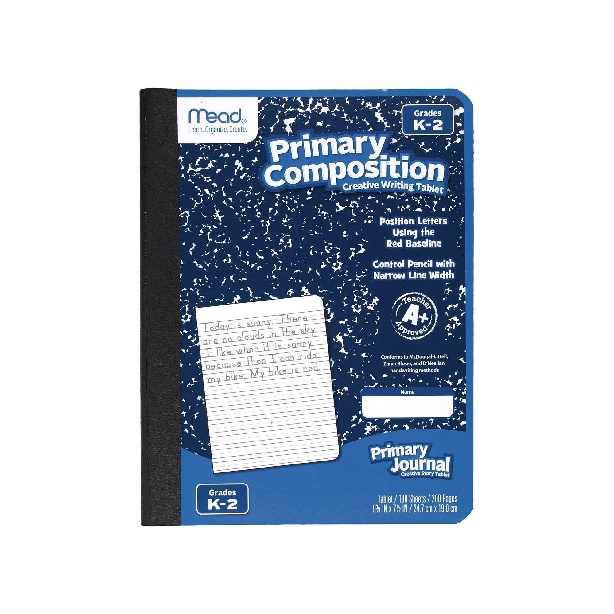 Primary Composition Book Writing Tablet: K-2 Journal, 7.5x9.75", 200 Pages, Sewn Binding, Hard Cover, Acid-Free Paper