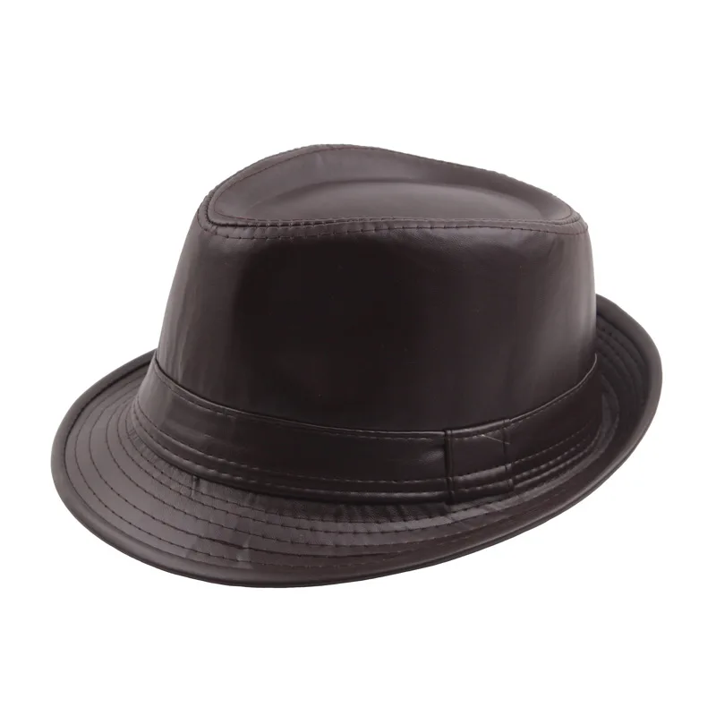 Black Leather British Vintage Style Jazz Caps Hats Fashion Fedoras Trilby Hat Solid Panama Formal Cap For Men Women Unisex