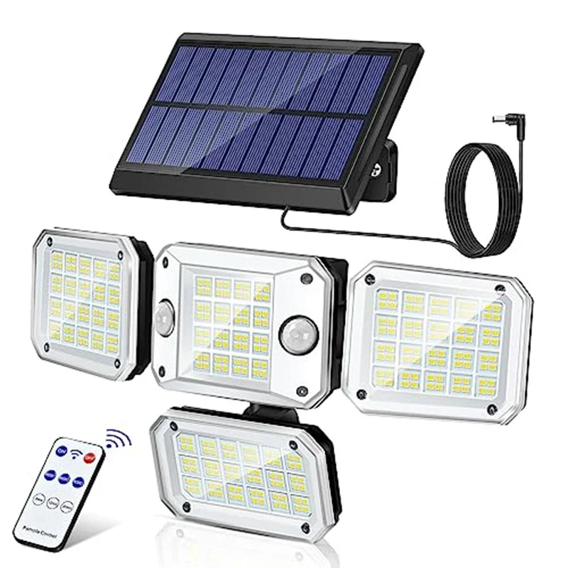 

Solar Motion Sensor Flood Light 4 Heads LED Security Lights Waterproof Outdoor Wall Light 3000LM 3 Modes Garden Yard Solar Light