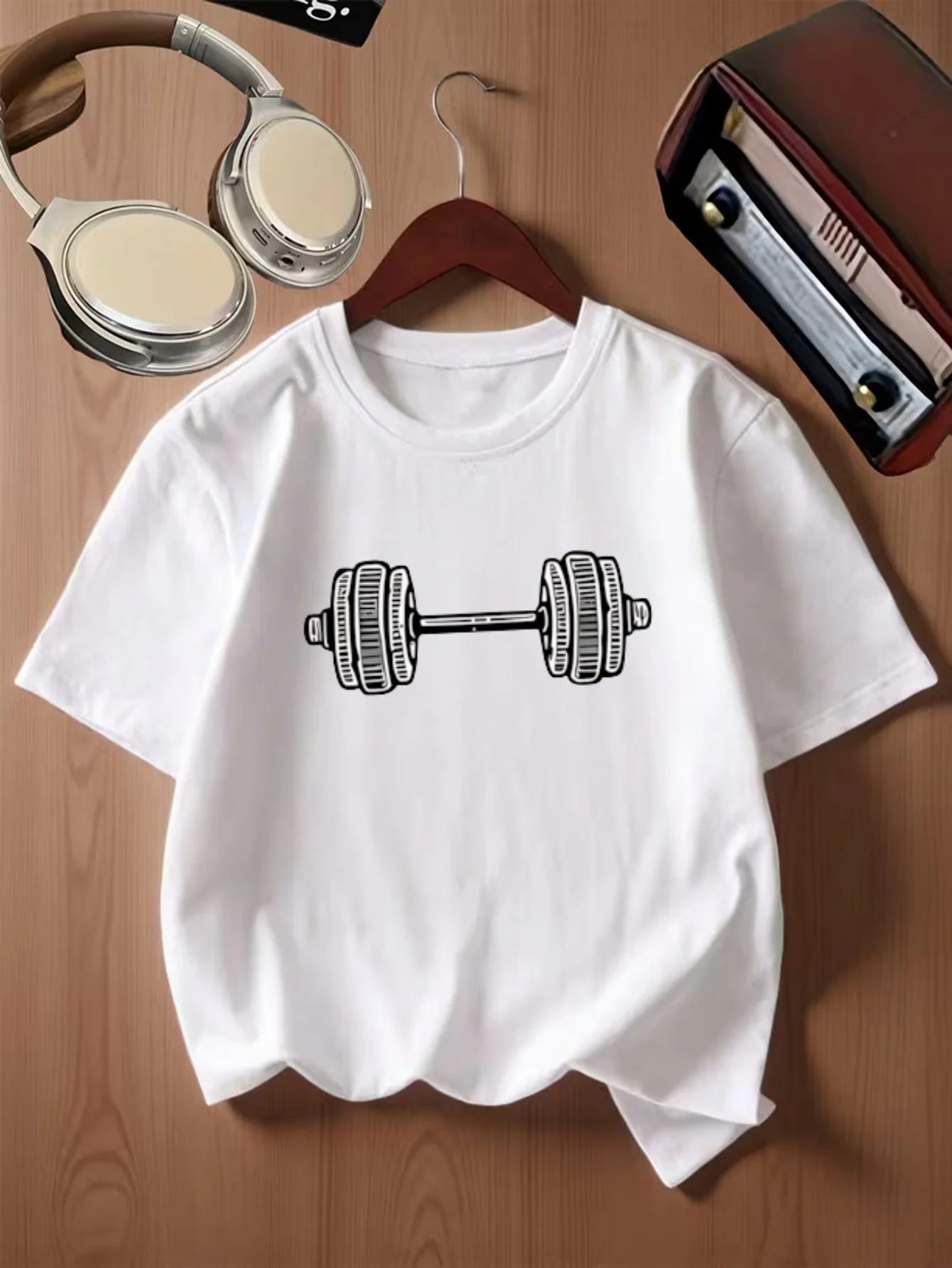 Simple Black White Dumbbell Gym Workout Training Print Kids T Shirt Boys Girls Family Matching Summer Crew Neck Casual Tee