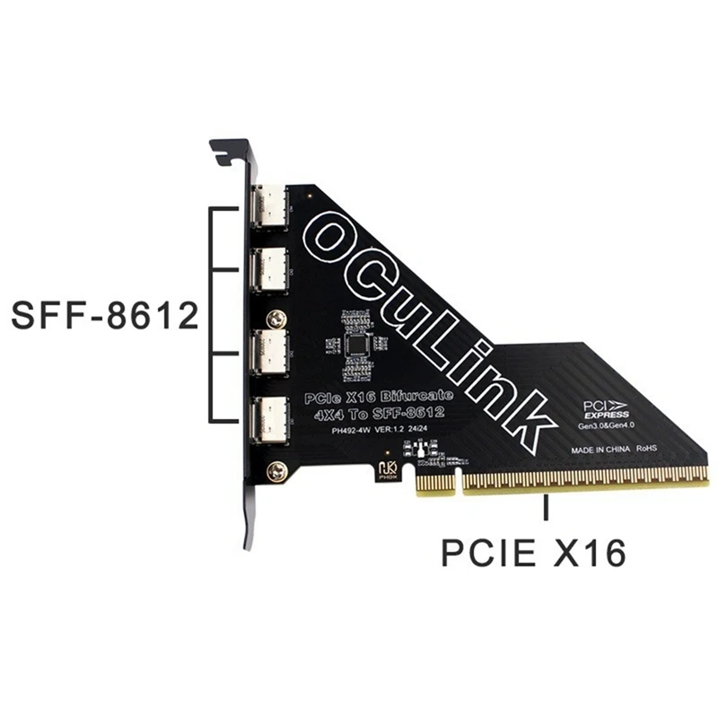 Pcie 4.0 X16 To 4 Ports Oculink SFF-8611&8612 Adapter Card Support SFF-8611&8612 To SFF-8639 U.2 SSD Adapter Card