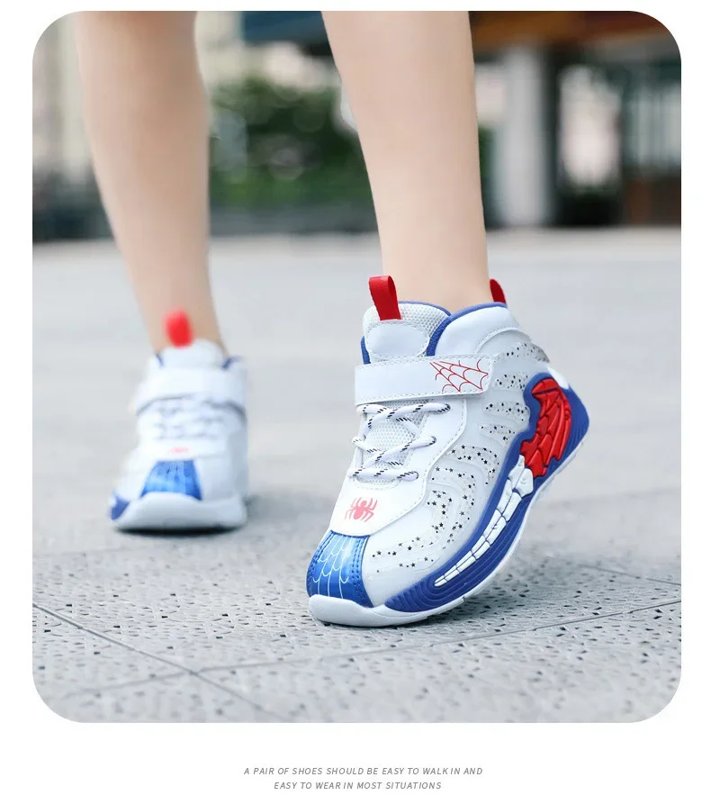 Disney Cartoon Kids Basketball Soft Shoes Waterproof Leather Boys Girls Sneakers Magic Buckle Non-slip Children Running Shoes