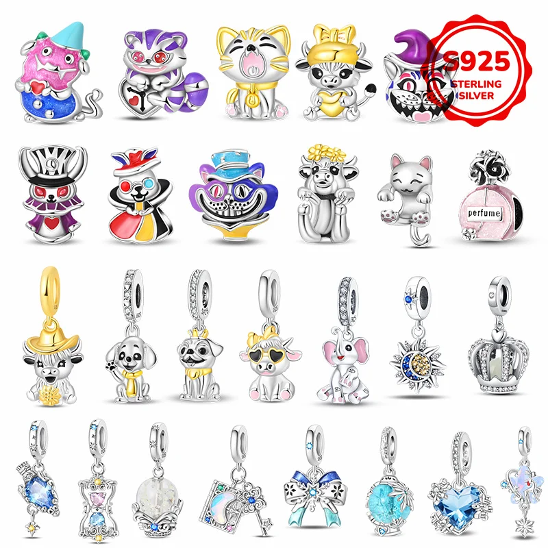 925 Silver Magic Cat And Cute Dog Romantic Snowflake Pendant Suitable For Diy Bracelet, Women's Birthday Party Gift