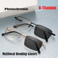 Titanium Photochromic Reading Glasses Men Progressive Anti-Blue Ray Half-Frame Multifocal Eyeglasses 1.0-3.5