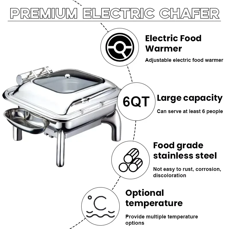 Restaurant Catering Equipment 6L Hydraulic Hinge Food Warmer Buffet Heater Show Window Chafing Dish for Hotel Kitchen
