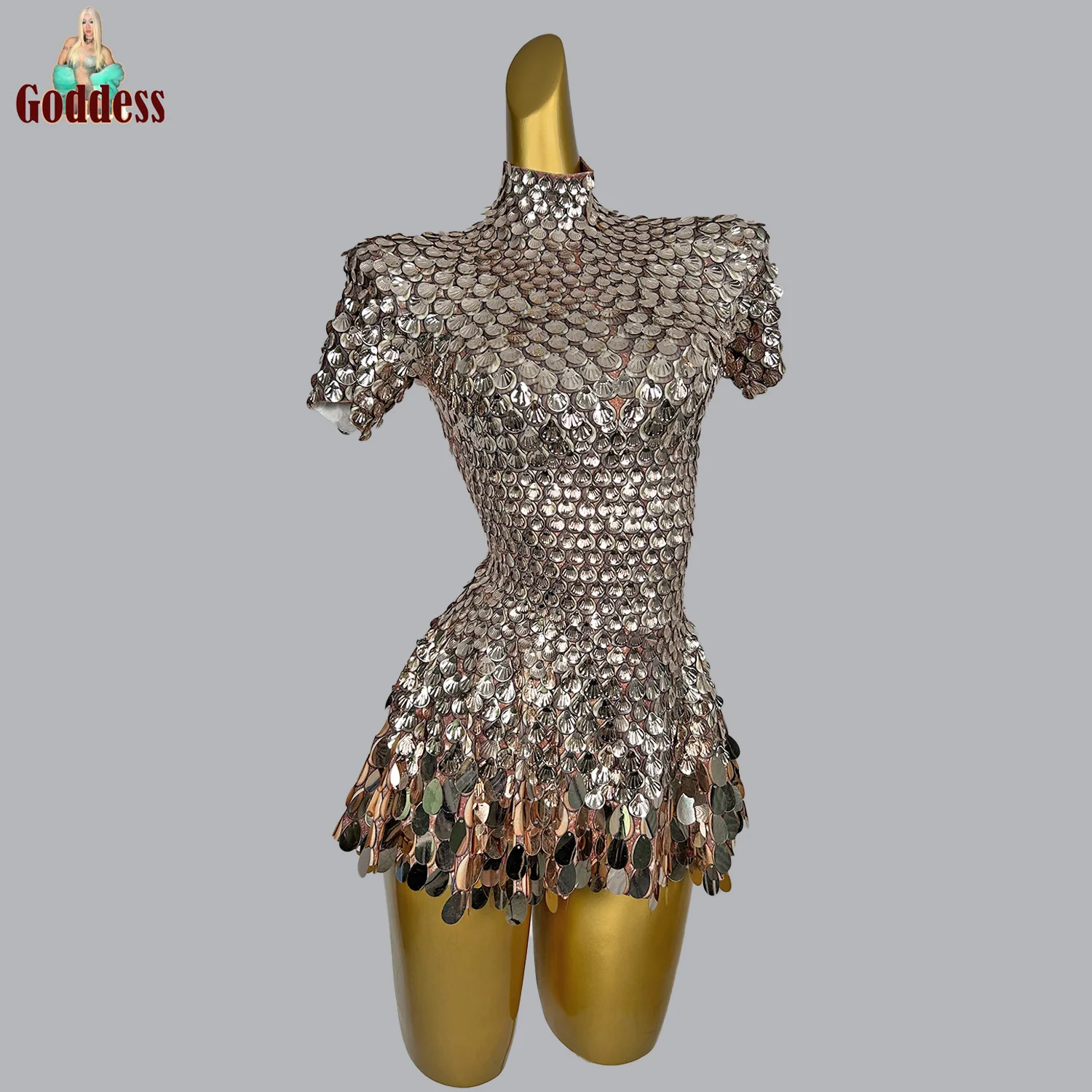 

Shining Sequins Short Dress Women Sexy Bar Nightclub Preformance Show Costume Singer Stage Wear Party Celebriate Birthday Dress