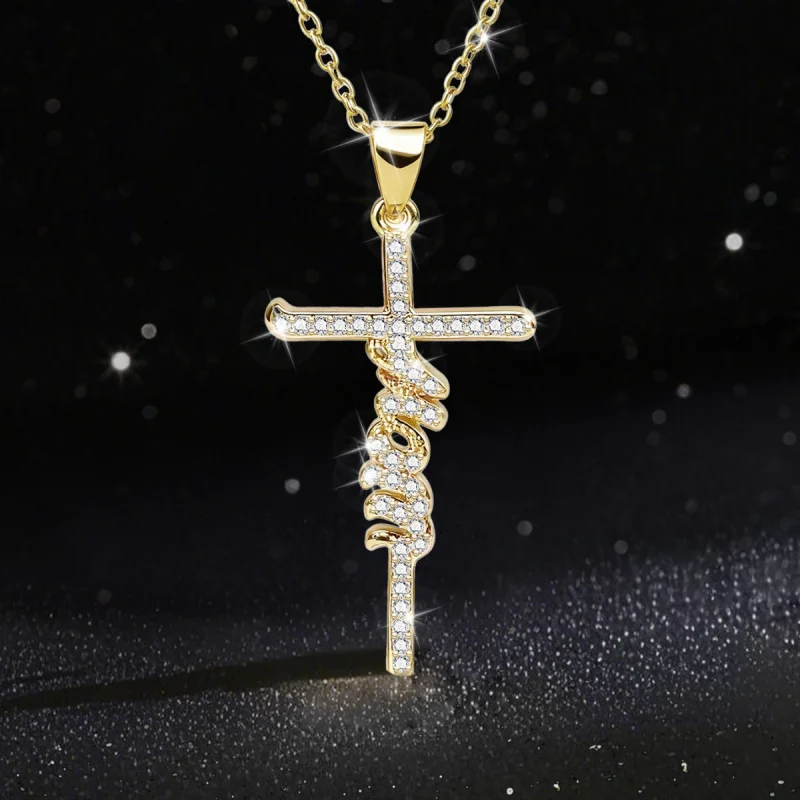 

Cross Necklace for Mom Copper Plated Micro Inlaid Jewelry Gift for Holidays