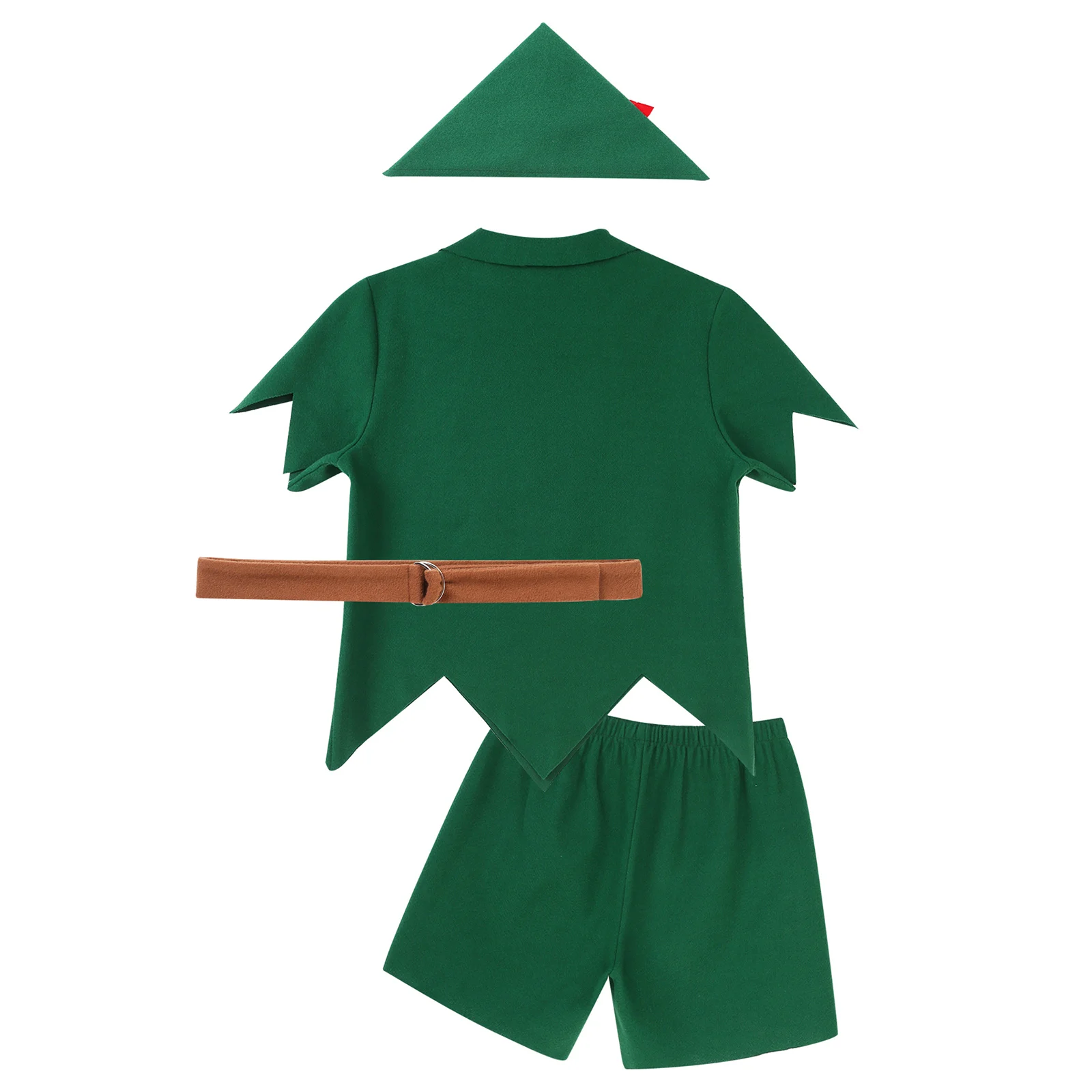 Men Halloween Christmas Pan Elf Cosplay Costume Short Sleeve Felt Tops with Shorts Belt Hat Carnival Theme Party Dress Up Outfit