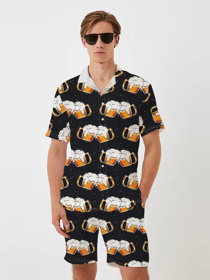 

Funny Beer Print Hawaiian Shirt Men's Short Sleeve Button Up Beach Shirt For Bachelor Party & Father's Day Gifts Aloha Shirt