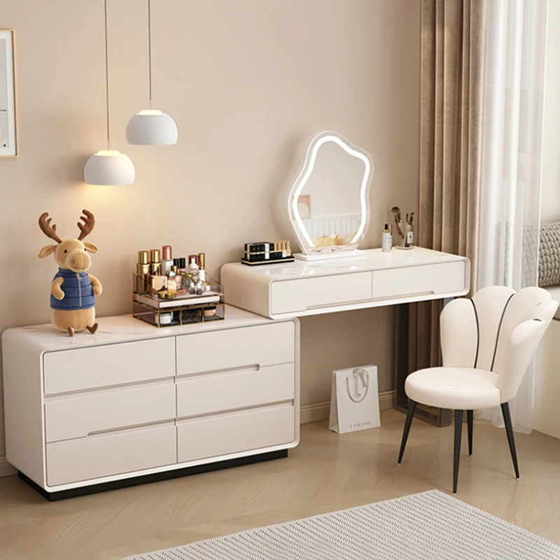 

Kawaii White Dresser Minimal Desings Led Light Mirror Bedroom Dressing Table Modern Wooden Comoda Pra Quarto Salon Furniture