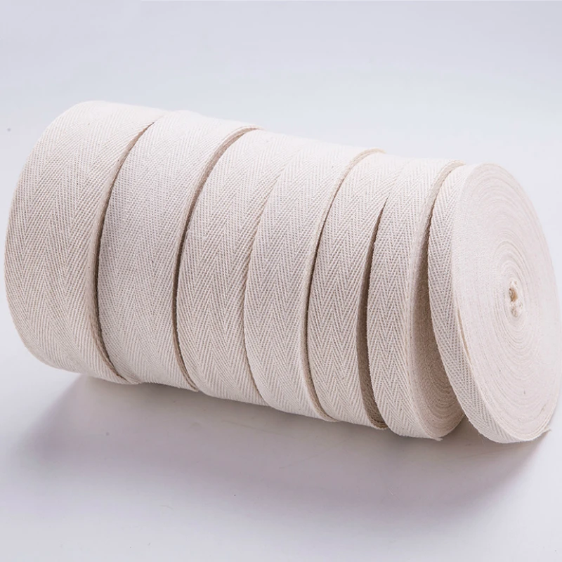 45 Meter 10~100MM Natural Color Diy Cloth Accessories 100% Cotton Herringbone Beige Tape Package Cotton Ribbon