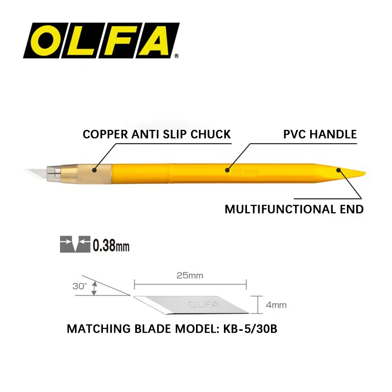 OLFA AK-5 Designer's Art Knife for Precision Carving Graver Utility Knife Model Cutter with Needle Matching KB-5/30B Spare Blade