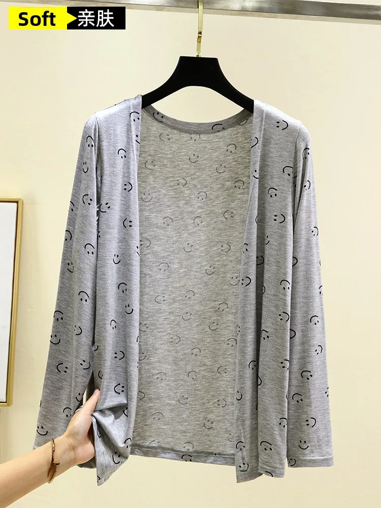 Cardigan ouvert en Modal pour femmes, ample, vêtements d'extérieur fins, décontracté, grande taille, ort Jaet, paresseux, climatiseur irt, été