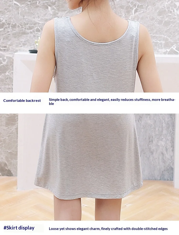 1 40 Momme Modal Sommer-Midikleid für Damen Ärmelloses Locker Sitzendes Tanktop-Kleid Lässiges Layering-Slip-Kleid – Detail 13