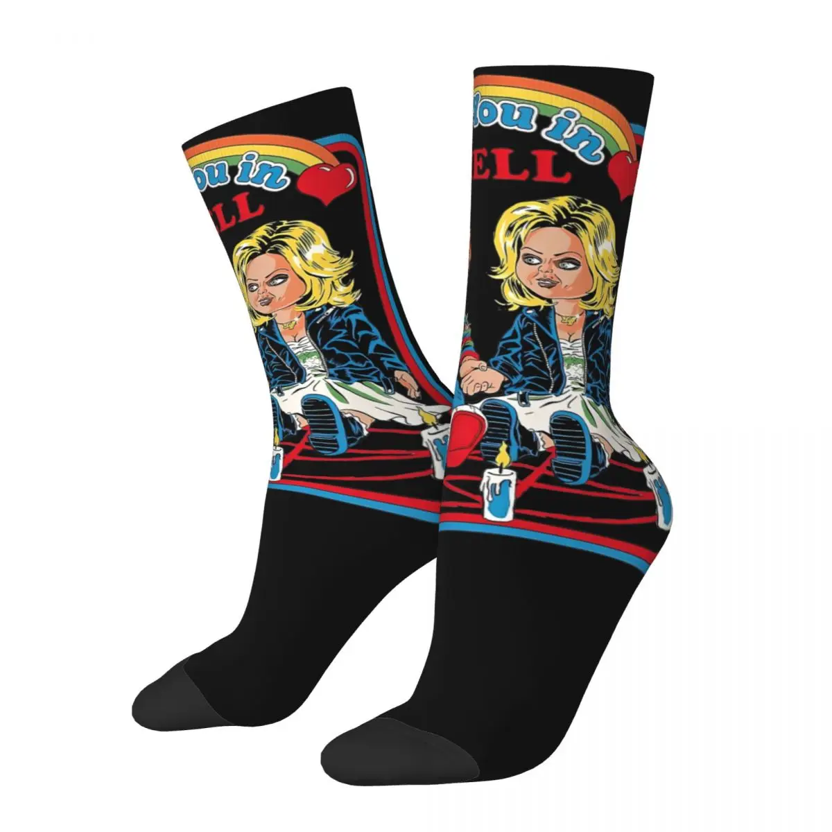 Colorful Childs Horror Halloween Design Basketball Crew Socks Merchandise All Seasons Bride Of Chucky Warm Crew Socks Breathable