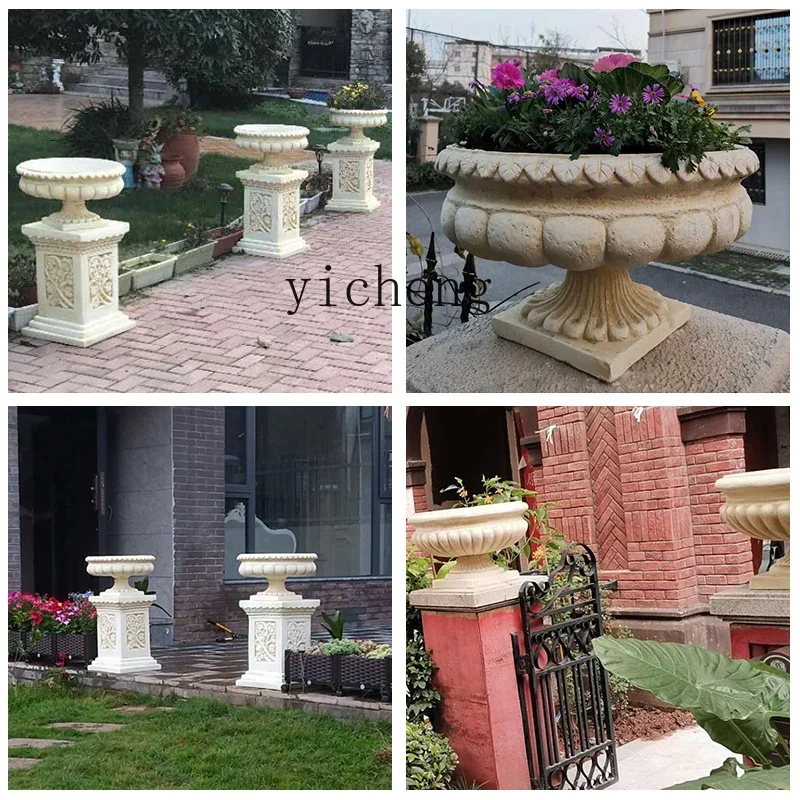 YFY European retro landscape large flower pot column floor decoration outdoor decoration