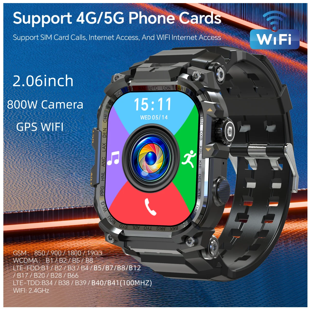 

Q888 Smartwatch 2.06inch Larger Amoled Screen 4G/5G LTE Android Smart Watch With Rotary Camera Flashlight NFC WIFI SIM Card Slot