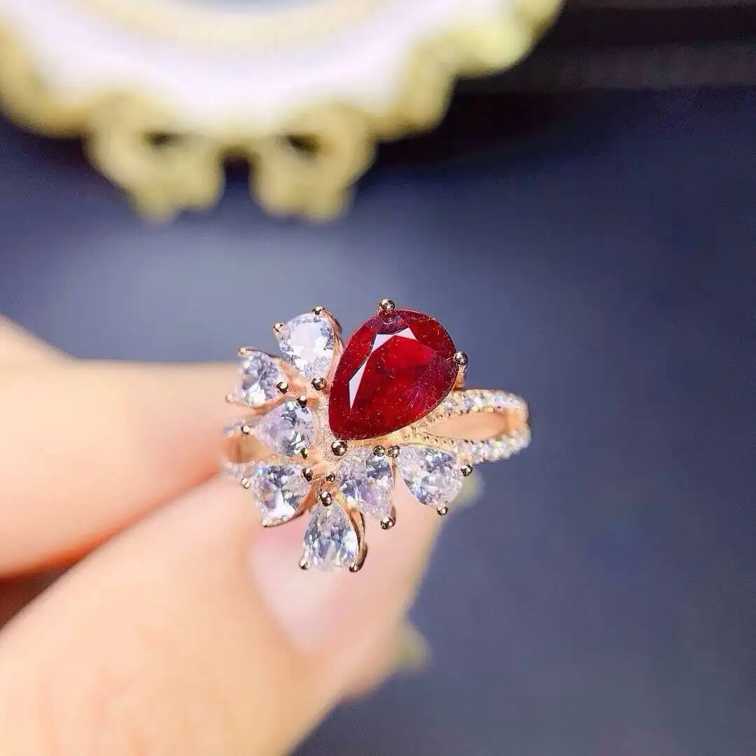KJJEAXCMY high-grade Jewelry Natural Women's Ruby Ring S925 Silver Colorful and splendid Crystal pure fire flash explosion