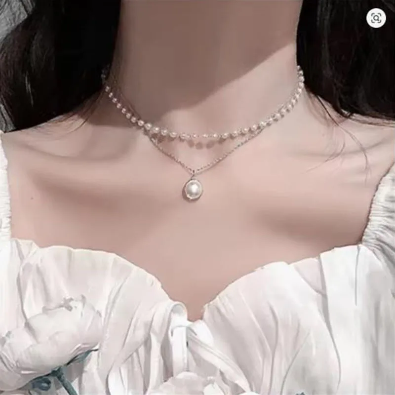 Koreanische Mode Perle Halskette Für Frauen Schmuck Halsband 2025, Trend Neue Süße frauen Doppel Schicht Perle Anhänger Halsketten