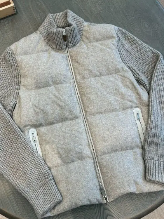 

Мужская вязаная куртка на молнии с воротником-стойкой, модная городская теплая приталенная универсальная верхняя одежда с декоративными вставками