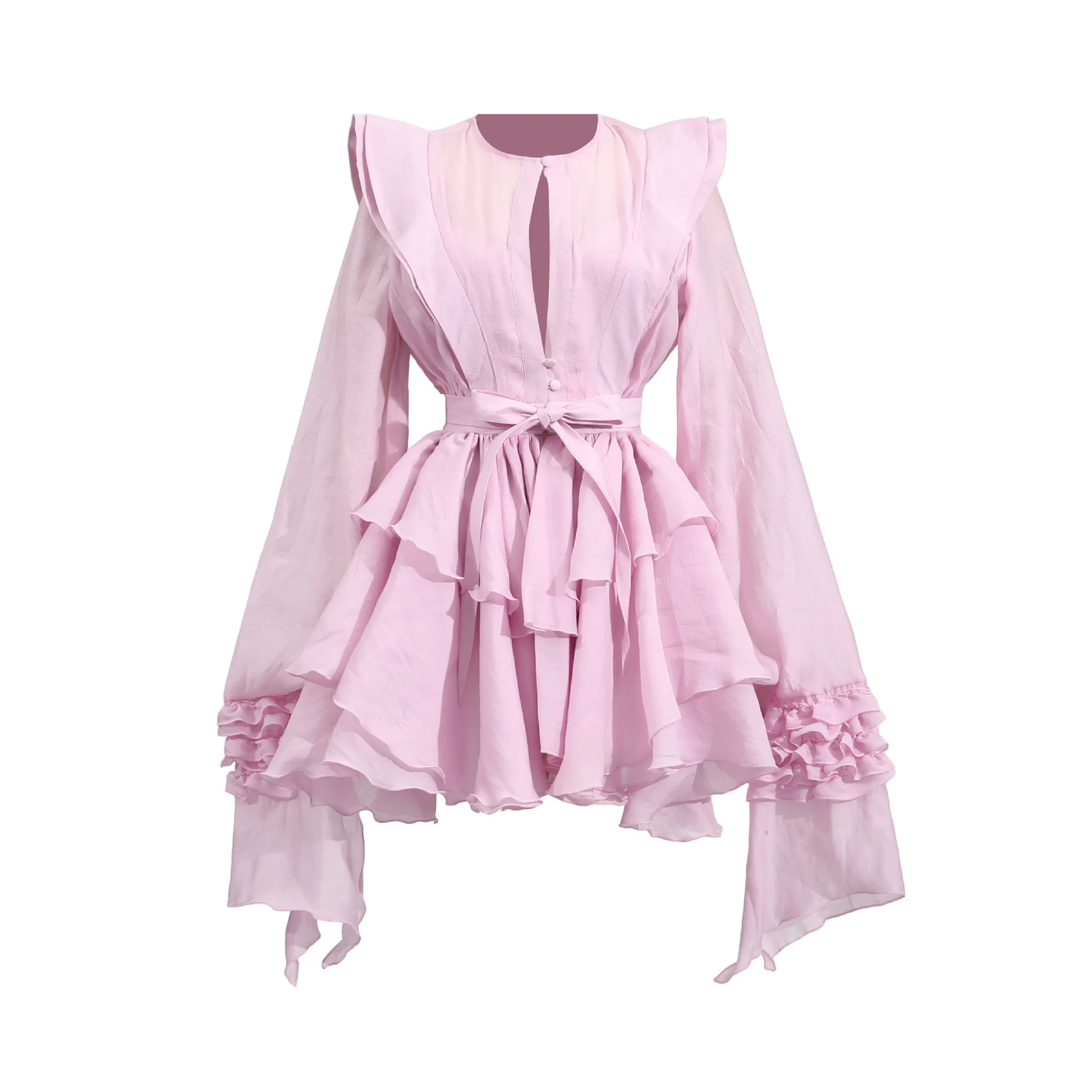 Temperamento elegante socialite mini vestidos femininos cor sólida babados mangas balão irregular em camadas festa vestido curto feminino