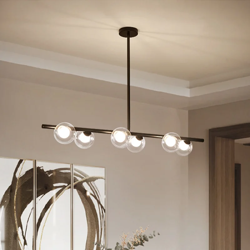 

Nordic long chandelier wrought iron chandelier postmodern bubble chandelier geometric line lamp dining room golden black lamps