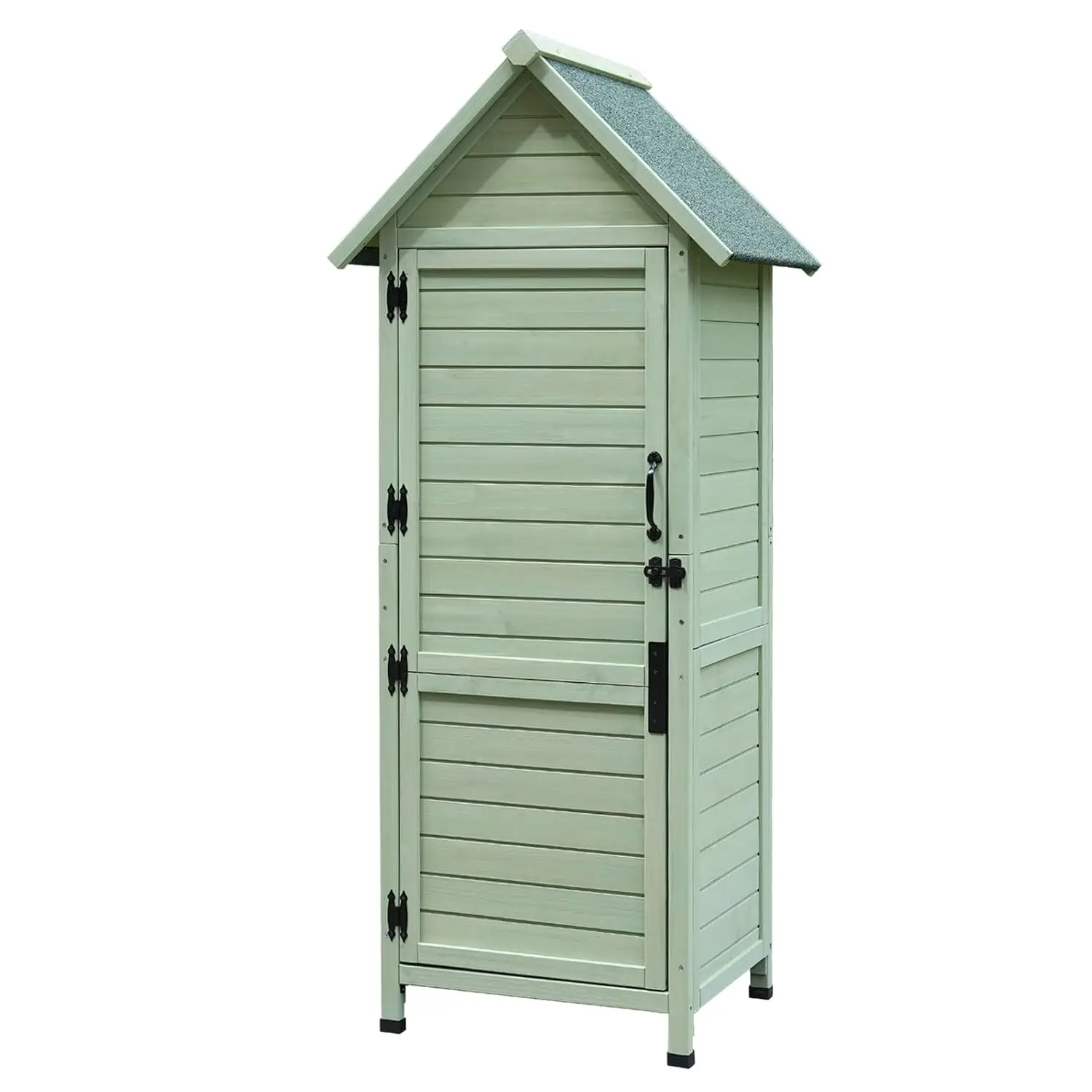 Wooden Garden Shed Weatherproof Vertical Tool Cabinet Lockable Door 3 Shelves Anti-Slip Feet Patio Storage Green, Customized