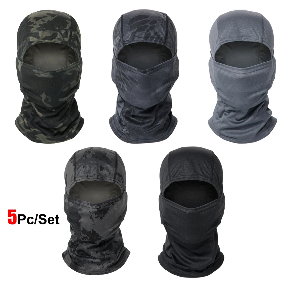 5 Stks/set Camouflage Bivakmuts Fietsen Full Face Masker Multi Functionele Sjaal Hoofddoek Motorfiets Skiën Helm Voering