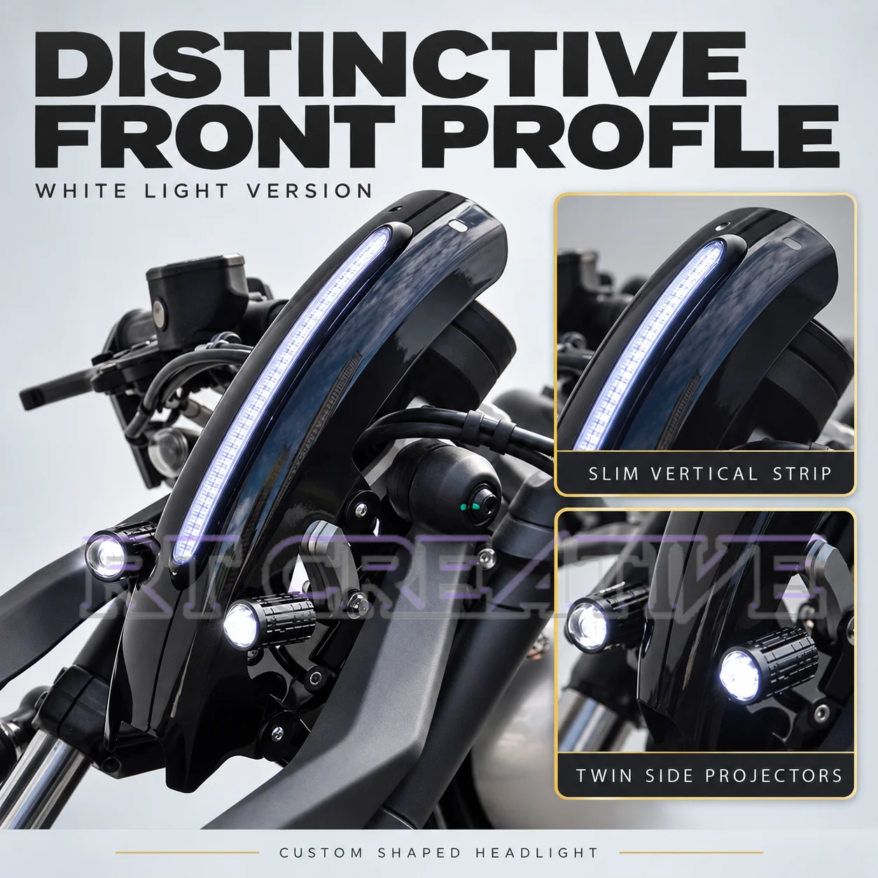 Custom Retro Shaped LED Headlight Kit For BENDA Napoleon Bob250, Clear Night Vision