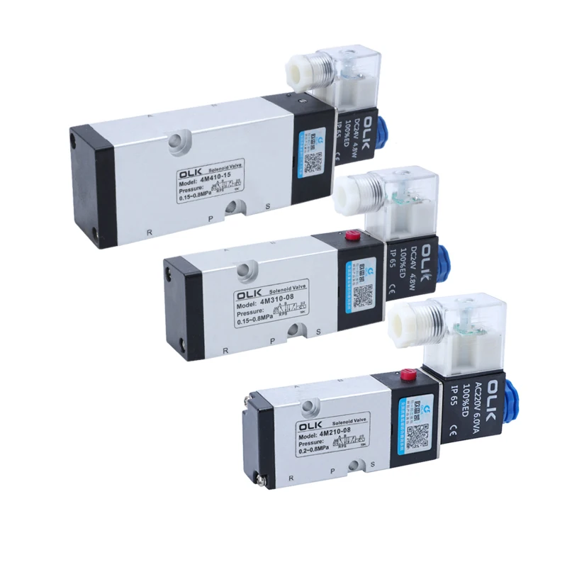 4M210-08 4M310-08 4M410-10 2 Position 3 Port Five Way Pneumatic Electric Solenoid Valve Control Air Valve Electromagnetic.