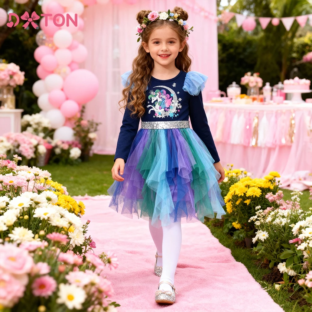 

DXTON Spring Children Clothing Fairy Princess Girls Cosplay Dress Unicorn Kids Birthday Party Outfit Irregular Girls Tutu Dress