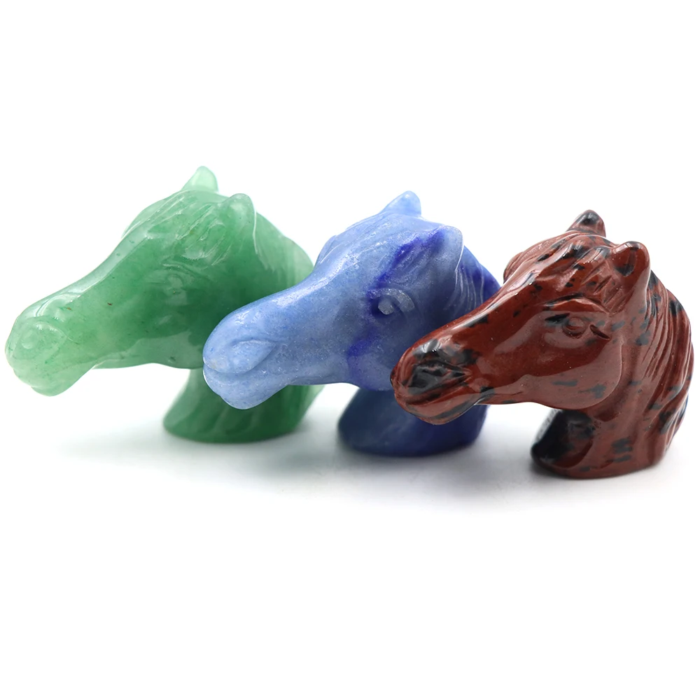 Estatua de cabeza de caballo de piedra Natural, cristales curativos, estatuilla de animales, regalo de Año Nuevo del zodiaco, tallado de piedras preciosas, decoración del hogar, adorno de habitación