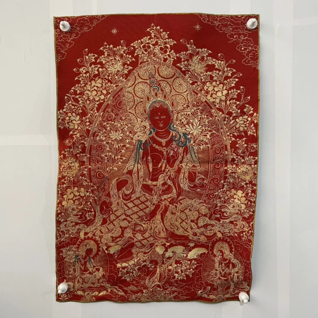 พระพุทธรูปทิเบตสีแดง Tara รูปปั้น Tangka เย็บปักถักร้อยห้องนั่งเล่นตกแต่งแขวนภาพวาด