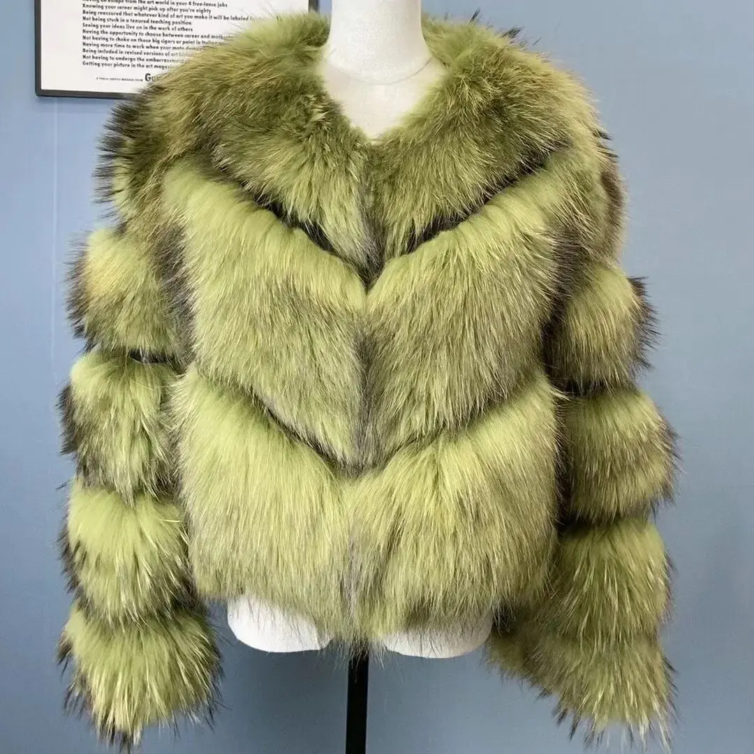 Offres spéciales de luxe réel manteau de fourrure de raton laveur femmes veste d'hiver court épais chaud naturel véritable fourrure de raton laveur vêtements d'extérieur