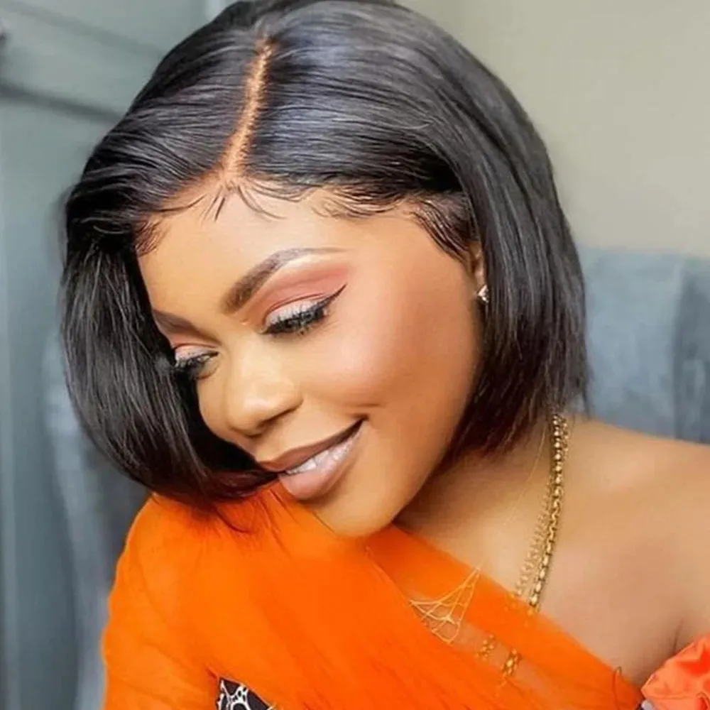 접착제 없는 보브 가발 인모 프리 플러킹 프리 컷 13x4 레이스 클로저 보브 가발 여성용