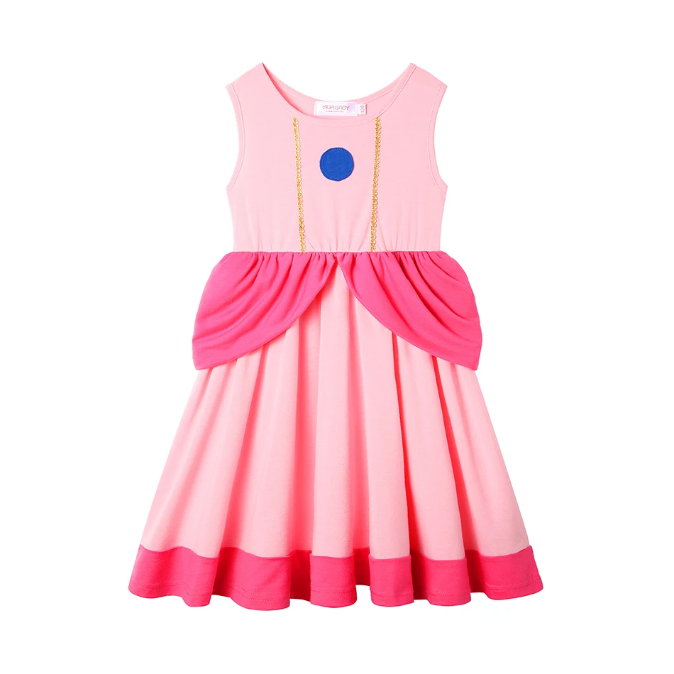 Summer Toddler Girl Casual Dress Baby Kids Sleeveless Princess Peach Rosalina Dress Cute Mermaid Elsa Anna Belle Rapunzel Clothe