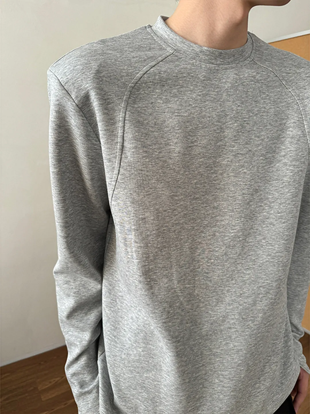 Fall Pure Color Loose Long Sleeve round Neck Men's T-shirt American Style Casual Versatile Base Shirt Shoulder Appropriate Bo...