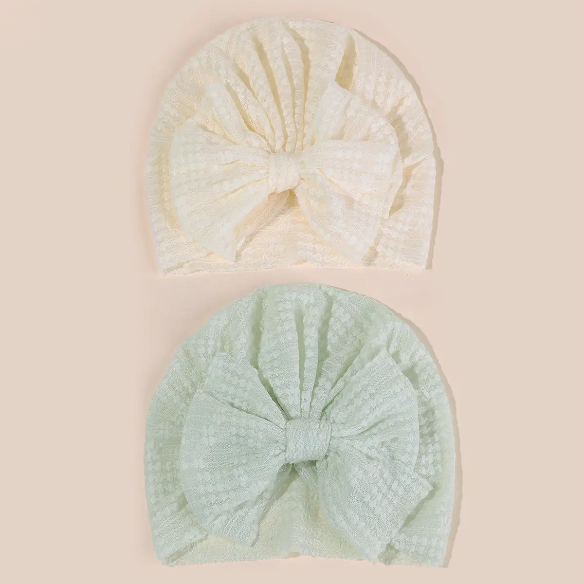 2pc Summer Hollow Cute Beanie for Newborn Photo Prop Hat Mesh Solid Color Bow Breathable Baby Girls Indian Hat Bonnet