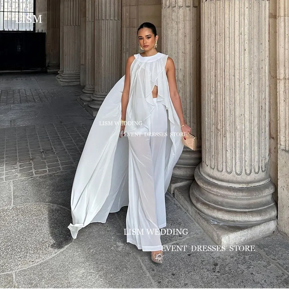 

LISM Sexy 2 Pcss Chiffon Evening Dress Tulle perspective O Neck Prom Gown Modern Sleeveless Formal Occasion Dresses