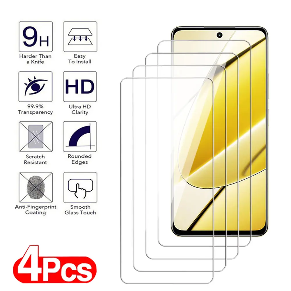 4Pcs Full Cover Tempered Glass For Realme  8 9 10 11 Pro Plus 4G 5G Speed Screen Protector Transparent Protective Film glass