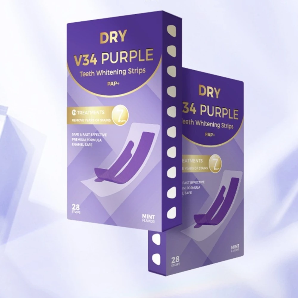 V34 Teeth Whitening Strips | Dry Type Activated Carbon 6% HP Formula | Gentle No-Residue Yellow Stain Remover Kit